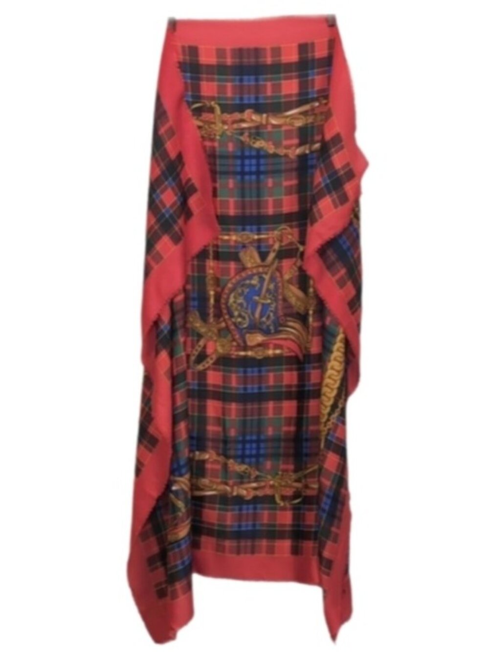 Vintage Tie Rack Art Of The Scarf Tartan Plaid Wrap Chain Belt Red Oversized